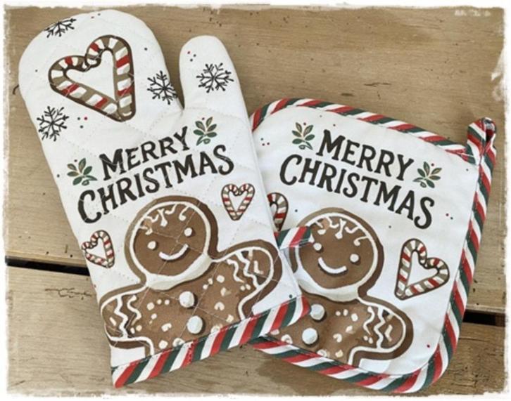 Kerstpannenlap plus ovenwant, gingerbread, voor volwassene, Diversen, Kerst, Nieuw, Ophalen of Verzenden