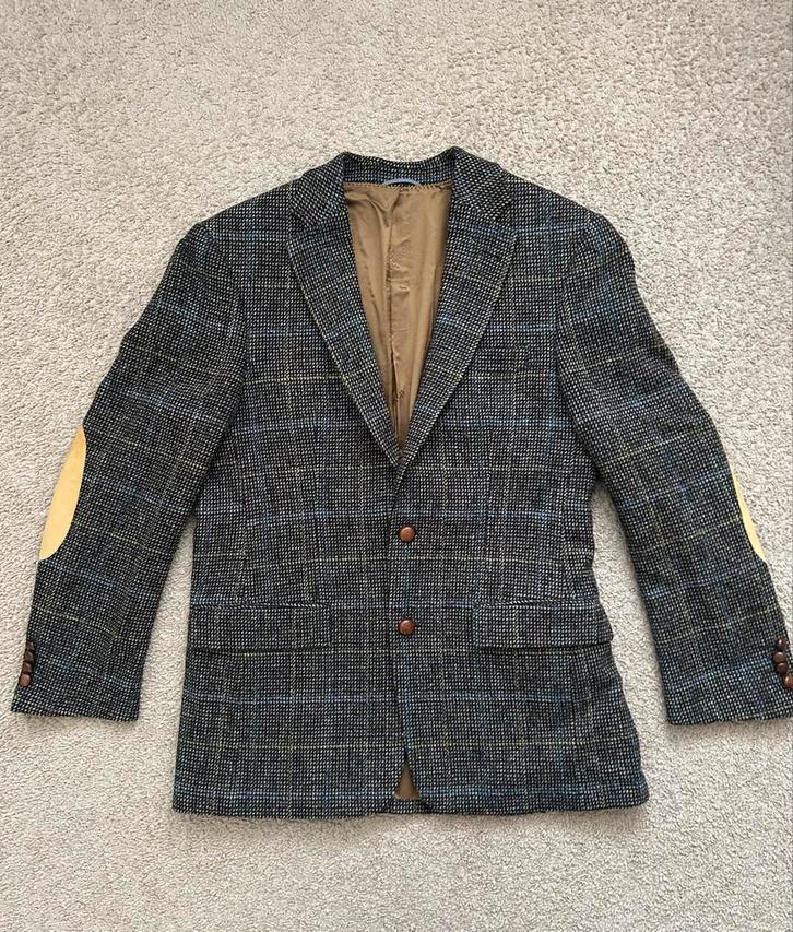 Vintage Harris Tweed Blazer - Handgemaakt Schotland, Kleding | Heren, Kostuums en Colberts, Gedragen, Maat 48/50 (M), Bruin, Ophalen of Verzenden