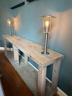 Steigerhout side table grey wash, Ophalen, Gebruikt, 25 tot 50 cm, Rechthoekig