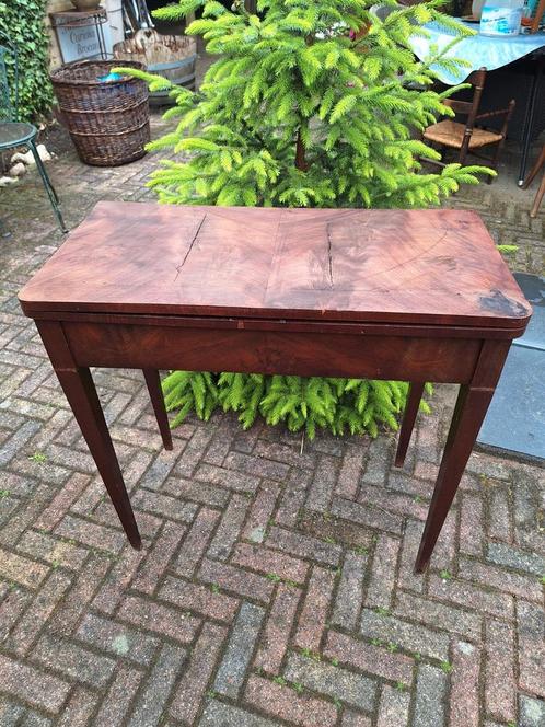 Antiek mahoniehouten kaarttafel, Huis en Inrichting, Tafels | Sidetables, Gebruikt, 25 tot 50 cm, 50 tot 100 cm, Rechthoekig, Overige houtsoorten