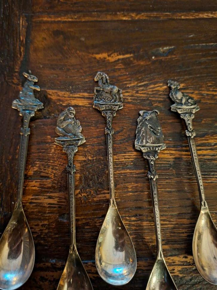 Vintage verzilverde Lepels met Dierenmotieven, Antiek en Kunst, Antiek | Bestek, Ophalen