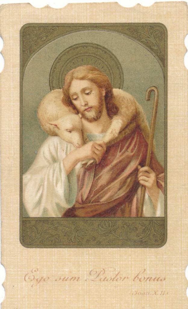 4 Mooie oude prentjes van Jezus de Goede Herder, Verzamelen, Religie, Zo goed als nieuw, Christendom | Katholiek, Kaart of Prent