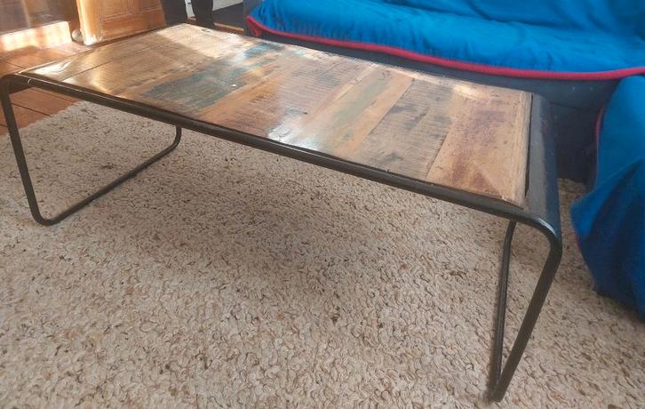 Industriële Salontafel ijzer/hout gelakt Ibiza style, Huis en Inrichting, Tafels | Salontafels, Zo goed als nieuw, Minder dan 50 cm