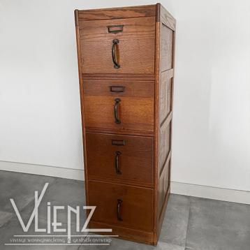 Vintage houten notariskast, archiefkast dossierkast ladekast beschikbaar voor biedingen