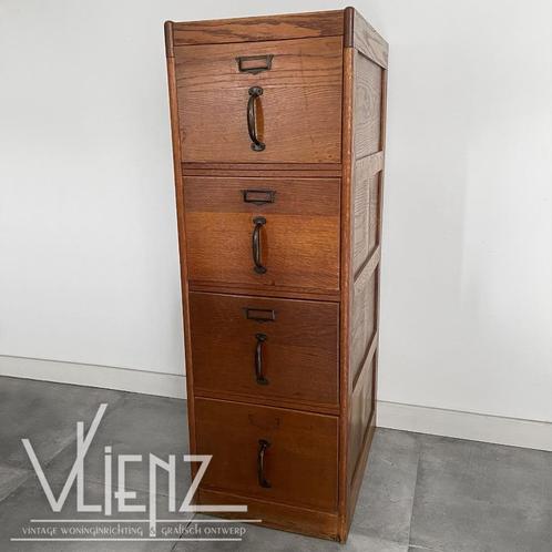 Vintage houten notariskast, archiefkast dossierkast ladekast, Huis en Inrichting, Kasten | Ladekasten, Gebruikt, 100 tot 150 cm