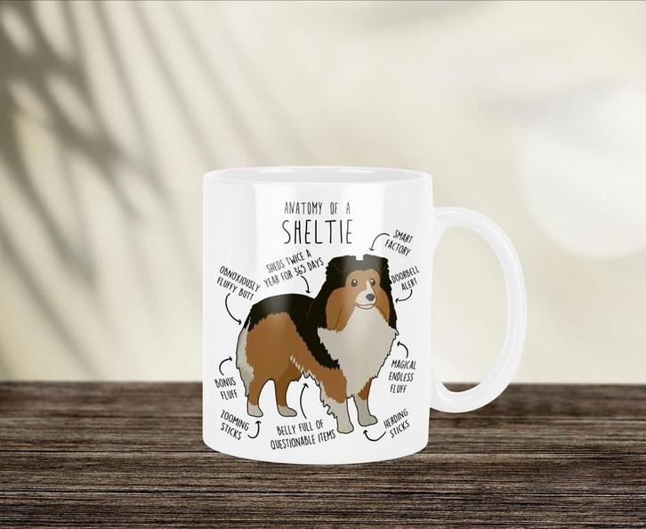 Sheltie Anatomie mok, Huis en Inrichting, Keuken | Servies, Nieuw, Kop(pen) en/of Schotel(s), Overige stijlen, Ophalen of Verzenden