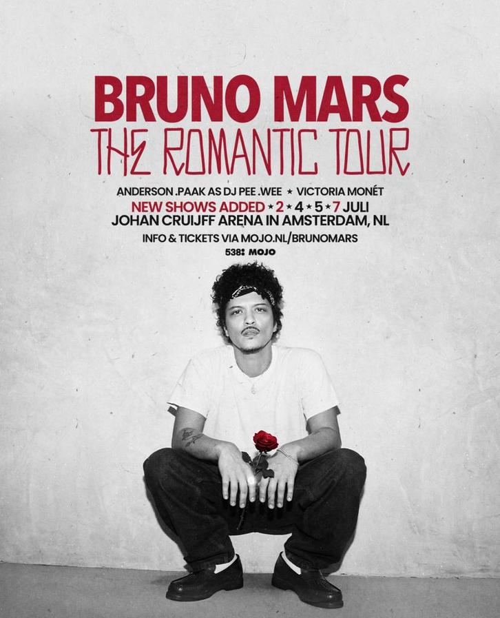 4 staanplaatsen voor Bruno mars op 4 Juli, Tickets en Kaartjes, Theater | Cabaret en Komedie, Drie personen of meer, Juli