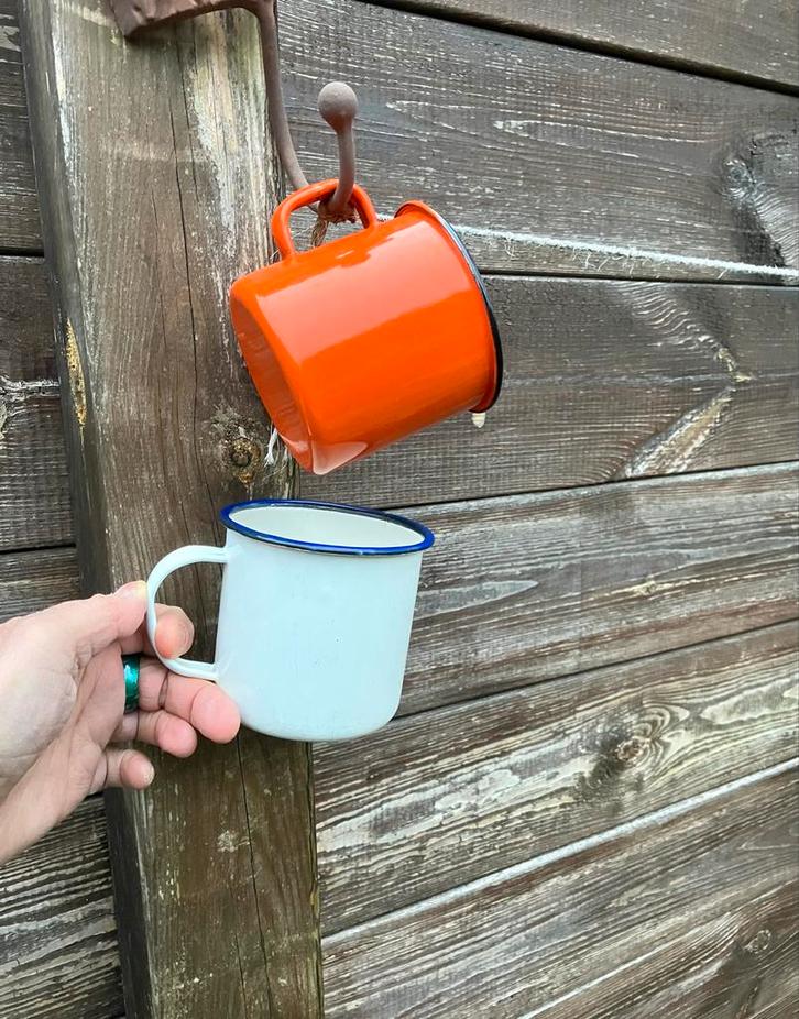 Vintage Emaille KROES MOKKEN Set van 2, Antiek en Kunst, Antiek | Emaille, Ophalen of Verzenden