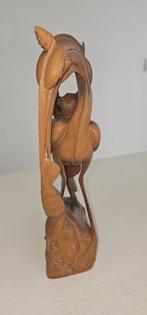 Balinese Houten Reiger Sculptuur - Voedende Jong, Antiek en Kunst, Ophalen of Verzenden
