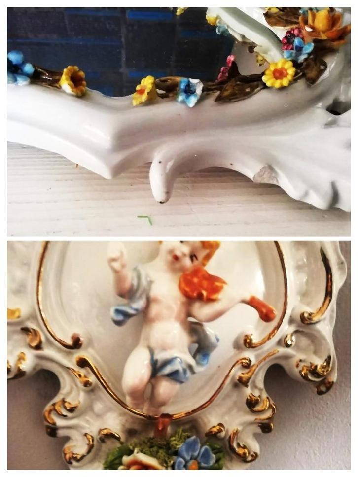 Capodimonte spiegel lamp style barok rococo engel porselein, Antiek en Kunst, Curiosa en Brocante, Ophalen of Verzenden