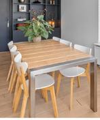 Eikenhouten/RVS 6-persoons eettafel, Ophalen, Eikenhout, 200 cm of meer, 50 tot 100 cm
