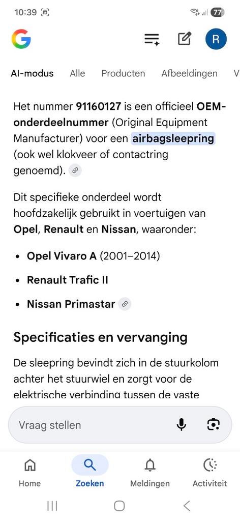 Nieuwe Airbagsleepring Opel Vivaro, Ophalen of Verzenden, Nieuw, Opel