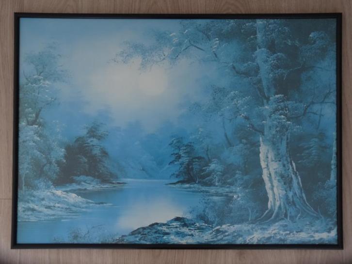 Landschap in zwarte wissellijst met ontspiegeld glas, 70x50, Huis en Inrichting, Woonaccessoires | Schilderijen, Tekeningen en Foto's