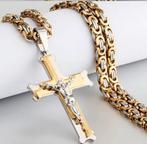 Koninksketting met Kruishanger 18 k goldplate met zilver top, Sieraden, Tassen en Uiterlijk, Kettingen, Ophalen of Verzenden, Zo goed als nieuw