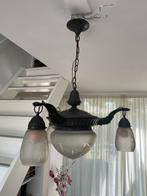 antieke plafondlamp met  glazen kappen, Ophalen, Zo goed als nieuw