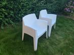 4x witte stapelbare kunststof tuinstoelen, Ophalen, Zo goed als nieuw, Kunststof, Stapelbaar