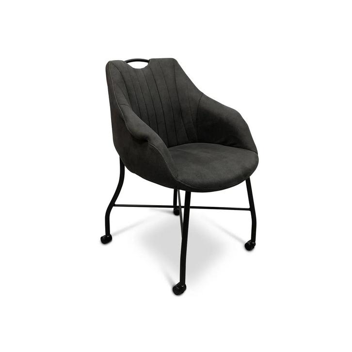 Eetkamerstoel op wielen - 2 stuks, Huis en Inrichting, Stoelen, Zo goed als nieuw, Stof, Grijs, Ophalen