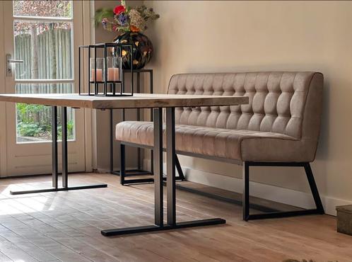 Eetbank gecapituneerd vakken taupe 2 meter, Huis en Inrichting, Stoelen, Zo goed als nieuw, Drie, Ophalen of Verzenden