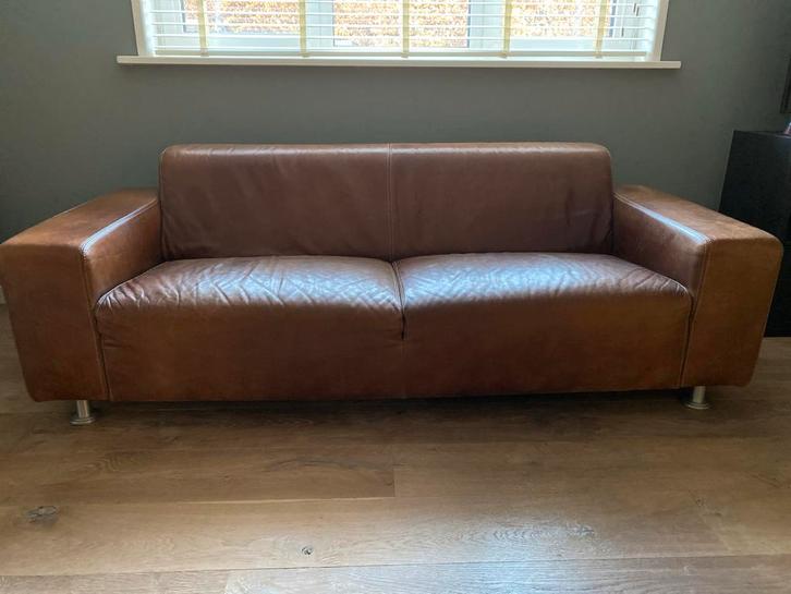 Goossens leren 3-zits bank - bruin, Huis en Inrichting, Banken | Bankstellen, Gebruikt, Rechte bank, Driepersoons, 200 tot 250 cm