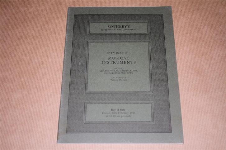 Catalogus Sotheby's Violen, Cello's etc. 1981, Boeken, Muziek, Zo goed als nieuw, Artiest, Ophalen of Verzenden