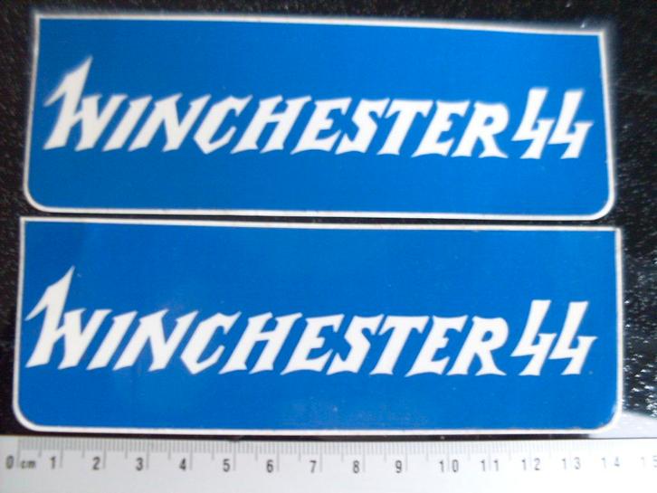 2x sticker winchester 44 logo geweer pistool gun patroon, Verzamelen, Stickers, Zo goed als nieuw, Overige typen, Verzenden