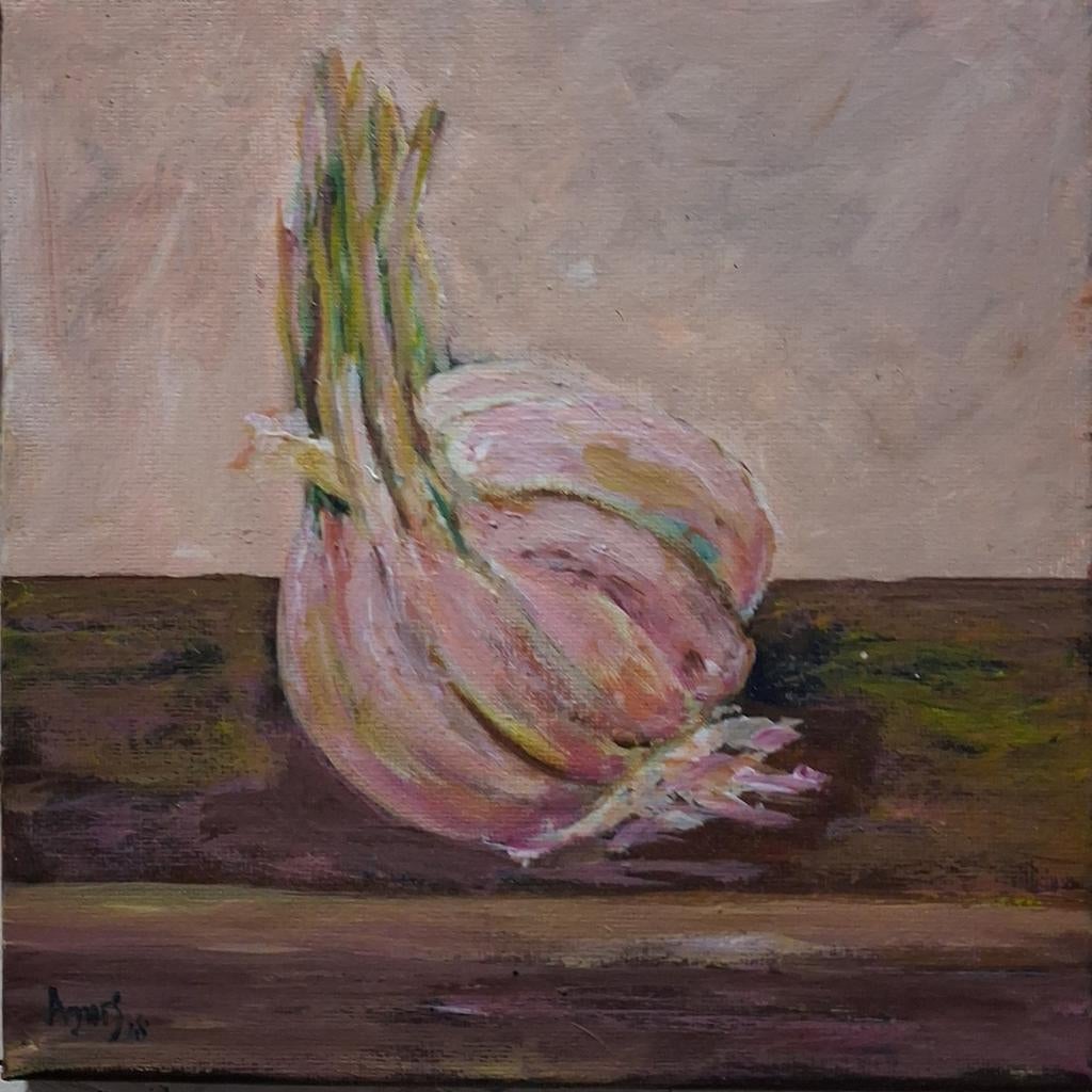 Knoflook stilleven acrylverf schilderij, Ophalen of Verzenden