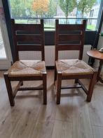 6 Eikenhouten stoelen met rieten zitting, Huis en Inrichting, Stoelen, Ophalen, Riet of Rotan, Gebruikt, Bruin