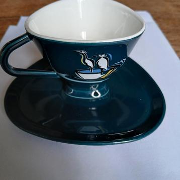 Vintage Kop en Schotel - Blauw met Vogel Design beschikbaar voor biedingen