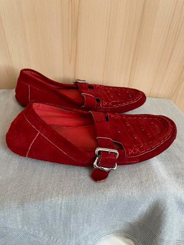 TEAB Suède leer flatjes loafers bordeauxrood rood 37 beschikbaar voor biedingen