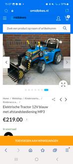 Elektrische Tractor 12V blauw met afstandsbediening MP3, Zo goed als nieuw, Ophalen