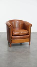 Clubfauteuil gemaakt van schapenleer met warme kleuren, Huis en Inrichting, Fauteuils, Ophalen, Gebruikt, ., Minder dan 75 cm