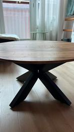 Stijlvolle mangohouten salontafel met zwarte kruispoot, Huis en Inrichting, Tafels | Salontafels, Ophalen, 50 tot 100 cm, Rond
