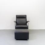1x Leolux Scylla Fauteuil Hoge Rug Zwart Leer + Hocker, Huis en Inrichting, Fauteuils, 75 tot 100 cm, Ophalen of Verzenden, Zo goed als nieuw