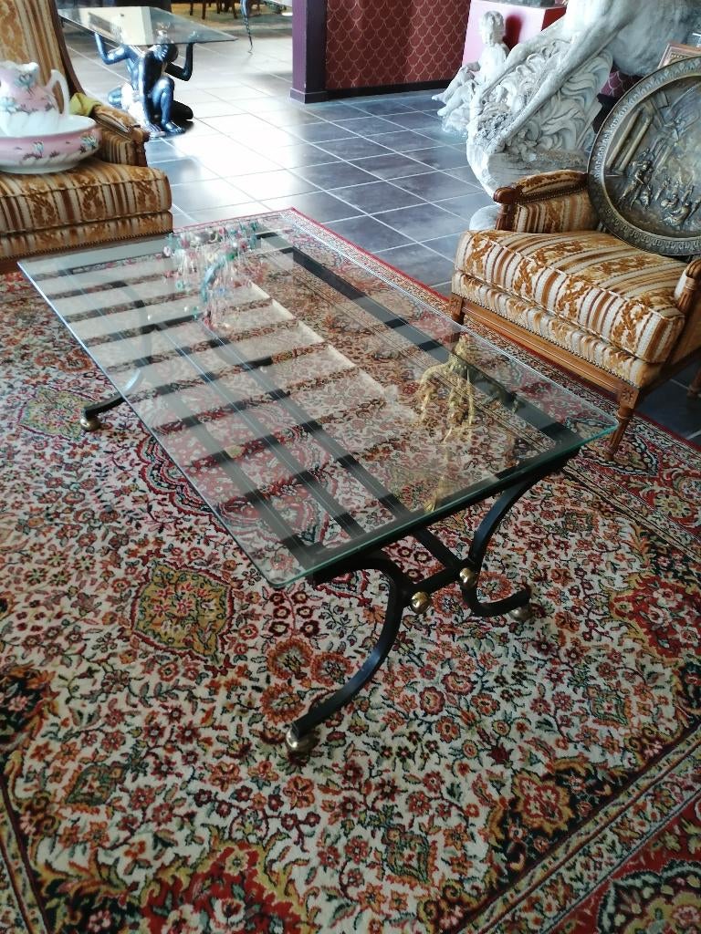 oud smeedijzer met bronze ornamenten salon tafel, Ophalen of Verzenden