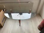 Vintage ovale salontafel glas en hout, Huis en Inrichting, Tafels | Salontafels, Gebruikt, 100 tot 150 cm, Glas, Minder dan 50 cm