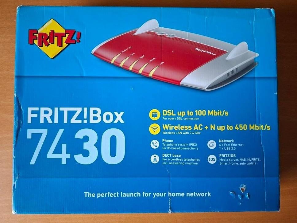 Fritzbox 7430 - Compleet met accessoires, Ophalen of Verzenden, Gebruikt, Router met modem, Fritzbox
