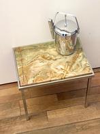 Vintage Midcentury bijzettafeltje, chroom met onyx blad, Huis en Inrichting, Ophalen, Minder dan 45 cm, Minder dan 55 cm, Gebruikt