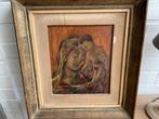 Oud schilderij op paneel Moeder en kind, Ophalen of Verzenden