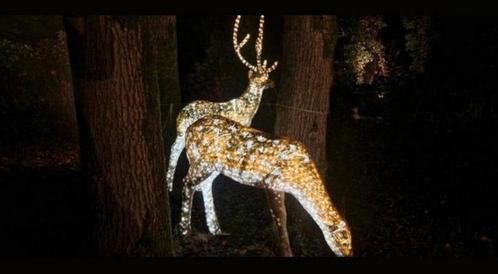2 grote herten met verlichten, Tuin en Terras, Tuinbeelden, Gebruikt, Dierenbeeld, Overige materialen, Ophalen