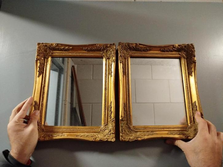 Gouden Vintage Fotolijsten (Set van 2), Antiek en Kunst, Antiek | Spiegels, Minder dan 50 cm, Minder dan 100 cm, Rechthoekig, Ophalen