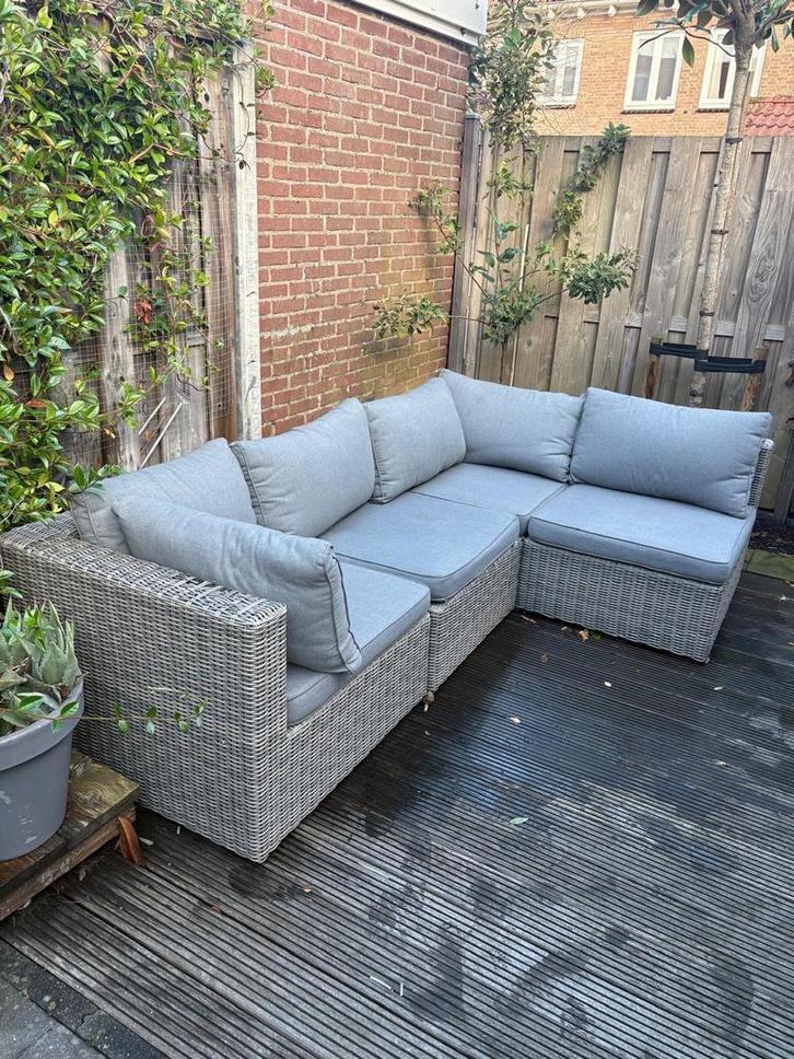 Loungebank inclusief kussens en hoes, Tuin en Terras, Tuinsets en Loungesets, Gebruikt, Loungeset, Wicker, 5 zitplaatsen, Bank