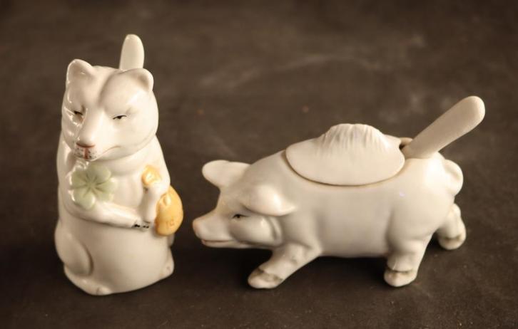Twee antieke mosterdpotjes, Antiek en Kunst, Antiek | Porselein, Ophalen of Verzenden