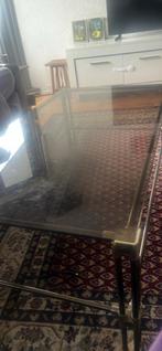 Glazen tafel met metalen frame, Huis en Inrichting, Ophalen, Gebruikt, 100 tot 150 cm, Glas
