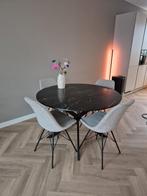 Ronde Eettafel Black Marble + 4 Beige Stoelen (2023), Huis en Inrichting, Tafels | Eettafels, Ophalen, Overige materialen, Rond