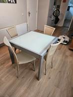 Eethoek met gelaagd glas, uittrekbaar, Huis en Inrichting, Banken | Complete zithoeken, Ophalen, Gebruikt, Metaal