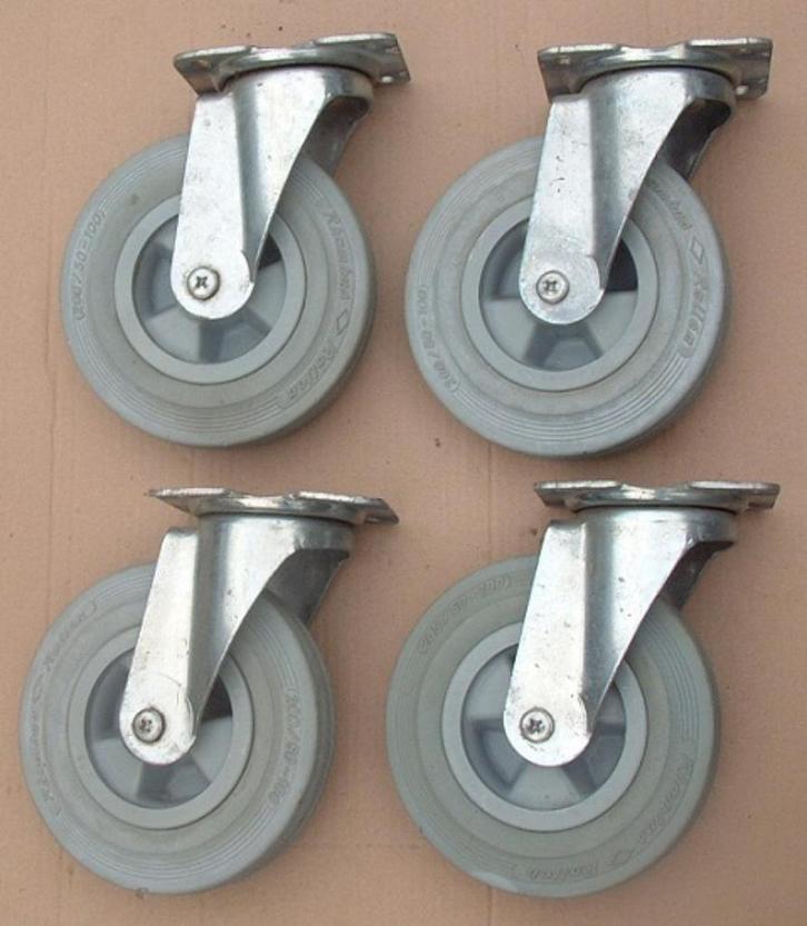 Zwenkwielen 4 Stuks Rhombus Rollor 200 / 50- 100, Doe-het-zelf en Verbouw, Zwenkwielen, Gebruikt, Ophalen of Verzenden