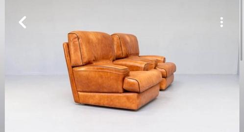 Roche Bobois Leren Fauteuils - Cognac - Set van 2, Huis en Inrichting, Fauteuils, Zo goed als nieuw, Leer, 75 tot 100 cm, 75 tot 100 cm