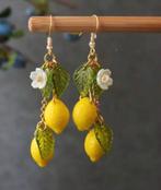 Nieuwe citroen oorbellen met bloemen, Sieraden, Tassen en Uiterlijk, Oorbellen, Hangers, Met edelsteen, Geel, Nieuw