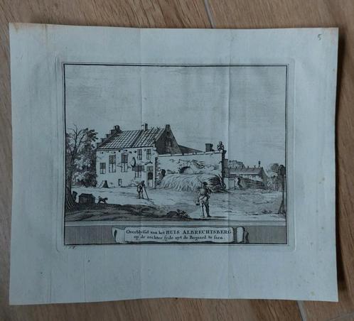 5 / Huis Albrechtsberg te Bloemendaal orginele gravure 1736, Antiek en Kunst, Kunst | Etsen en Gravures, Ophalen of Verzenden
