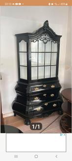 Zwarte antieke buik vitrinekast met lades, Ophalen of Verzenden